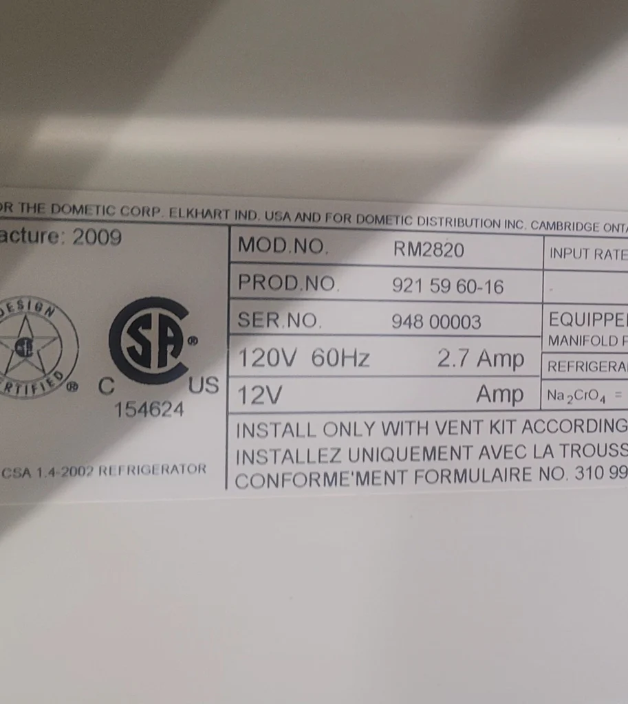 Used Complete Dometic RM2820 Fridge 2-Way - Image 4