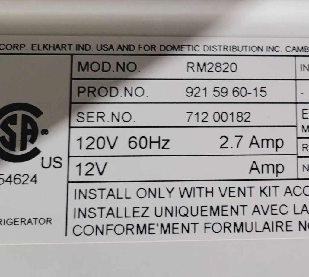 Used Complete Dometic RM2820 Fridge 2-Way - Image 5