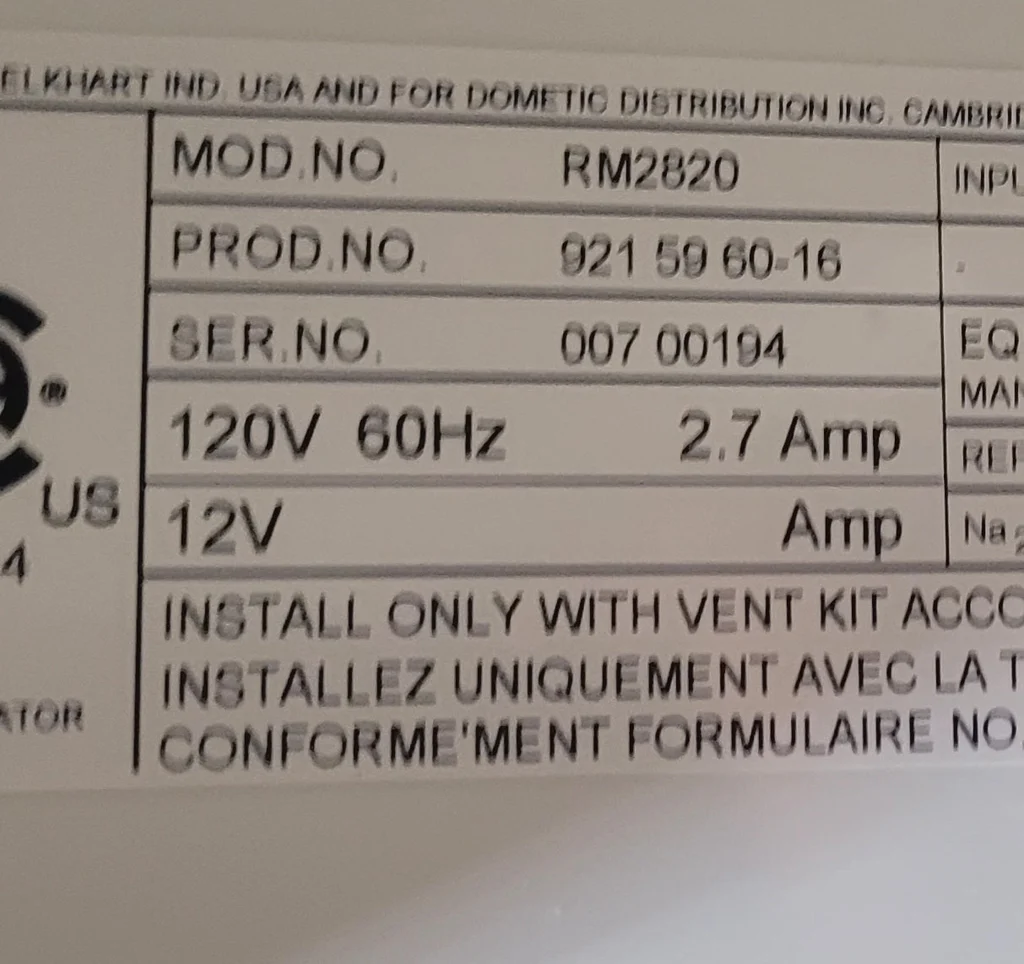 Used Complete Dometic RM2820 Fridge 2-Way - Image 4