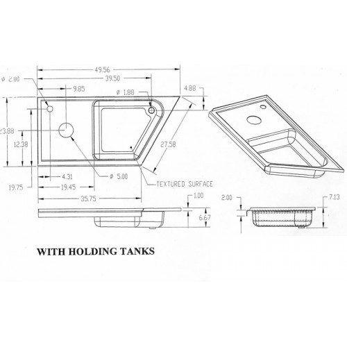 24″ x 50″ Slant Angle Combo Pan – Right Hand Drain – White-with Holding Tank - Image 5