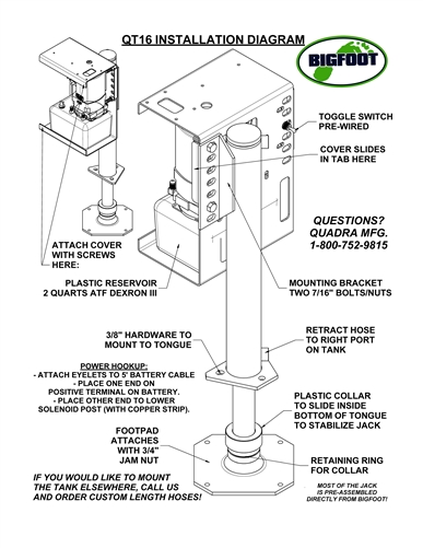 Bigfoot High-Performance Hydraulic Trailer Tongue Jack - 8000 lbs Capacity - Image 2